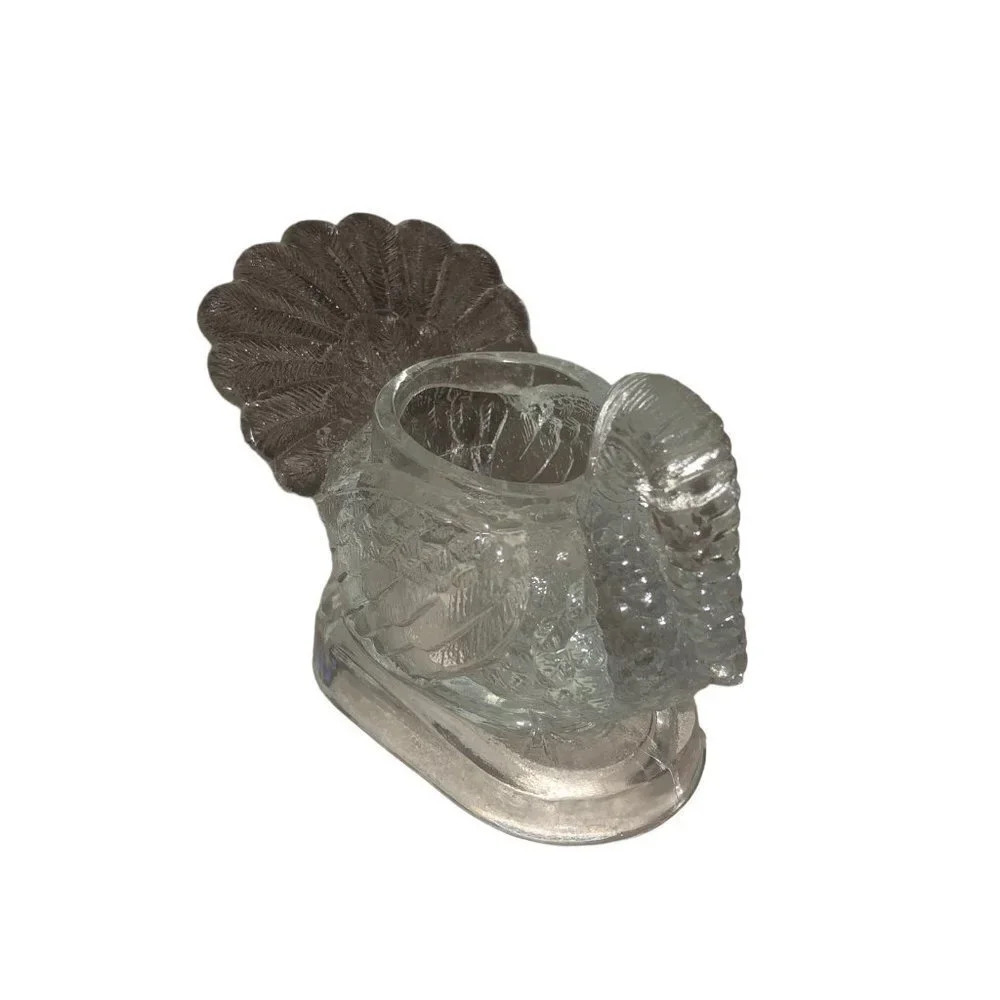 Vintage MOSSER Clear Glass Molded Turkey Toothpick Holder Thanksgiving Holiday